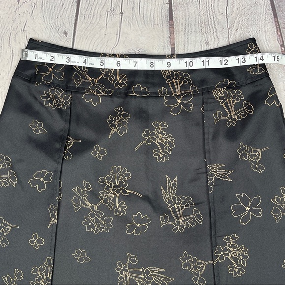 CALVIN KLEIN silk brown floral lightweight midi A-line skirt, size 0 - Picture 8 of 10